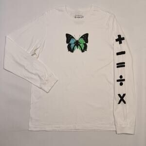Ed Sheeran Shirt Mens XL White Butterfly Math Symbols Long Sleeve Graphic Tee